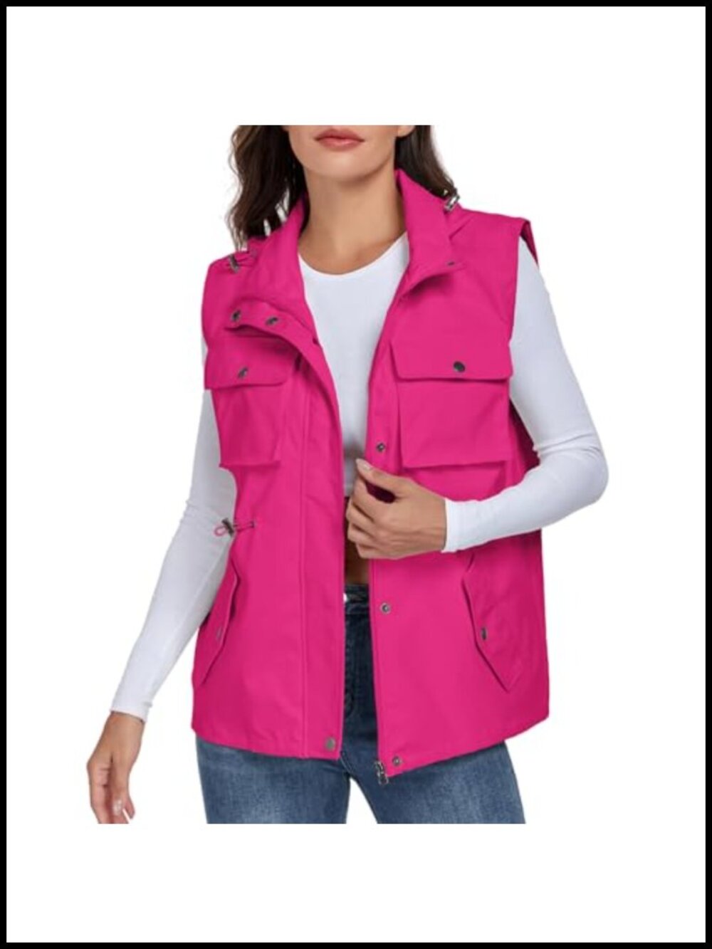 Womens Military Utility Vest Sleeveless Waterproof Windproof Drawstring Hooded